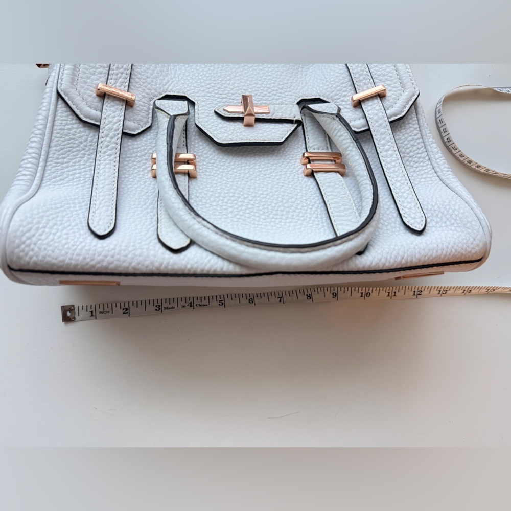 Rebecca Minkoff Belay Satchel White Pebbled Leather Rose Gold Crossbody - Picture 8 of 9